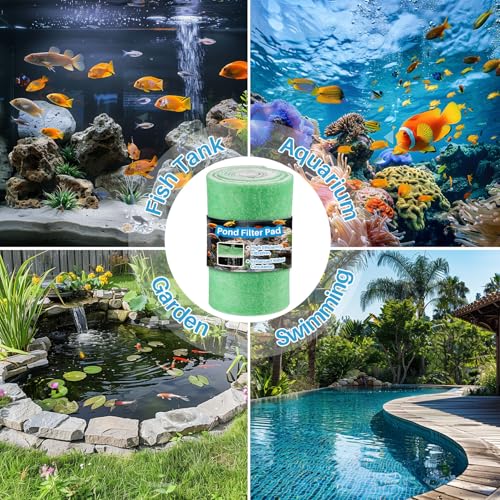 MAQIHAN 2PCS Pond Filter Media - 47.2Inch Aquarium Filter Media, Koi Pond Filter, Filter Sponge, Filter Floss for Fish Tank, Aquarium, Outdoor Ponds,Garden,Swimming Pool (Green & White)