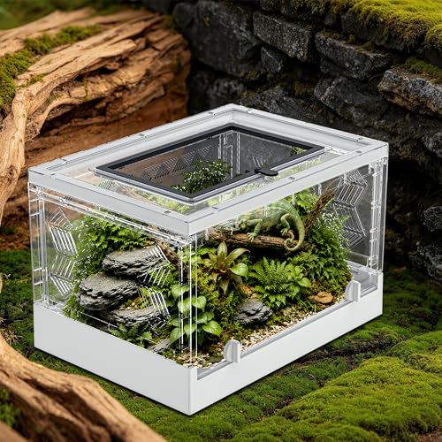 Folding Reptile Travel Terrarium Tank 17" × 12" × 10" | 9 Gallon Portable Transport or Quarantine Enclosure Habitat for Geckos, Lizards, Snakes, Turtles, Spiders - size: 17" x 12" x 10"