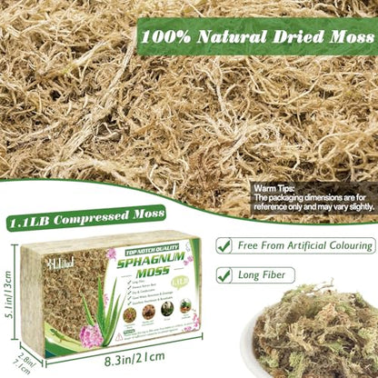 Halatool 1.1 LB Sphagnum Moss for Plants, 25 QT Long Fiber Orchid Moss | Drainage & Moisture Retention, Natural Moss for Ferns, Succulents, Carnivorous, Orchid Repotting, Terrariums, Reptile Bedding - size: 25 qt (1.1 lbs)