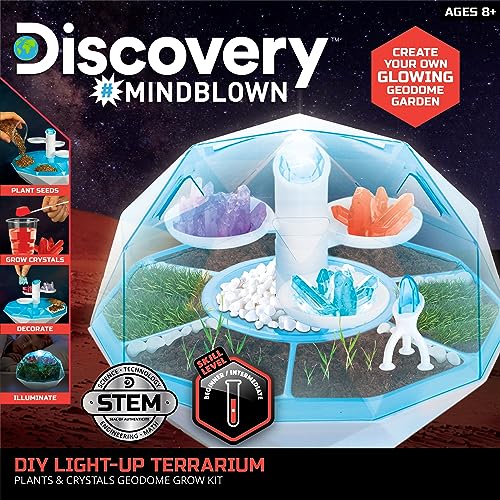 Discovery™ DIY Light-Up LED Terrarium - Plants & Crystals Geodome Grow Kit, 3 Colorful Crystal Formations, Rye Grass, Education STEM Activity Set, Indoor Science Experiment, Chemistry Gift
