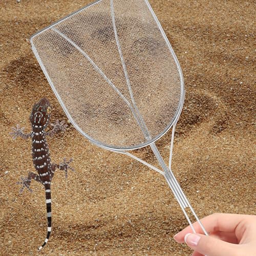 IMIKEYA Stainless Steel Reptile Sand Shovel with Wire Mesh Filter, Easy to Clean Sand Sifter Scoop for Cleaning Reptile's Box, Sturdy Silver Terrarium Cleaning Tool