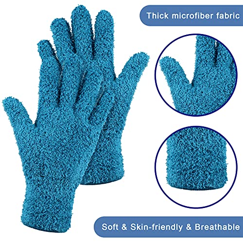 4 Pairs Microfiber Dusting Gloves Washable Reusable Cleaning Gloves Mittens for Plants House Cleaning Car Blinds - color: Purple, Blue, Rose Red, Black, size: Large