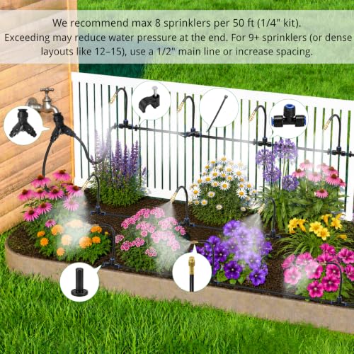 120Ft 1/4" Drip Irrigation System, 360° Adjustable Brass Nozzles, Save 80% Watering Garden Kit, DIY Tool-Free Quick Connect Sprinklers for Outdoor Plants, Landscape, Raised & Flower Beds, Greenhouse - size: 120 feet