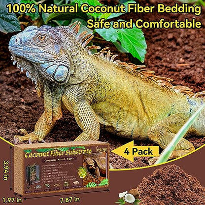 4 Pack Coconut Fiber Substrate, Natural Coco Coir Reptile Bedding | Reptile Substrate for Tortoises, Snakes, Hermit Crabs, Bearded Dragon and Turtles, Bioactive Terrarium Soil & Plant Substrate - color: 4 Pack