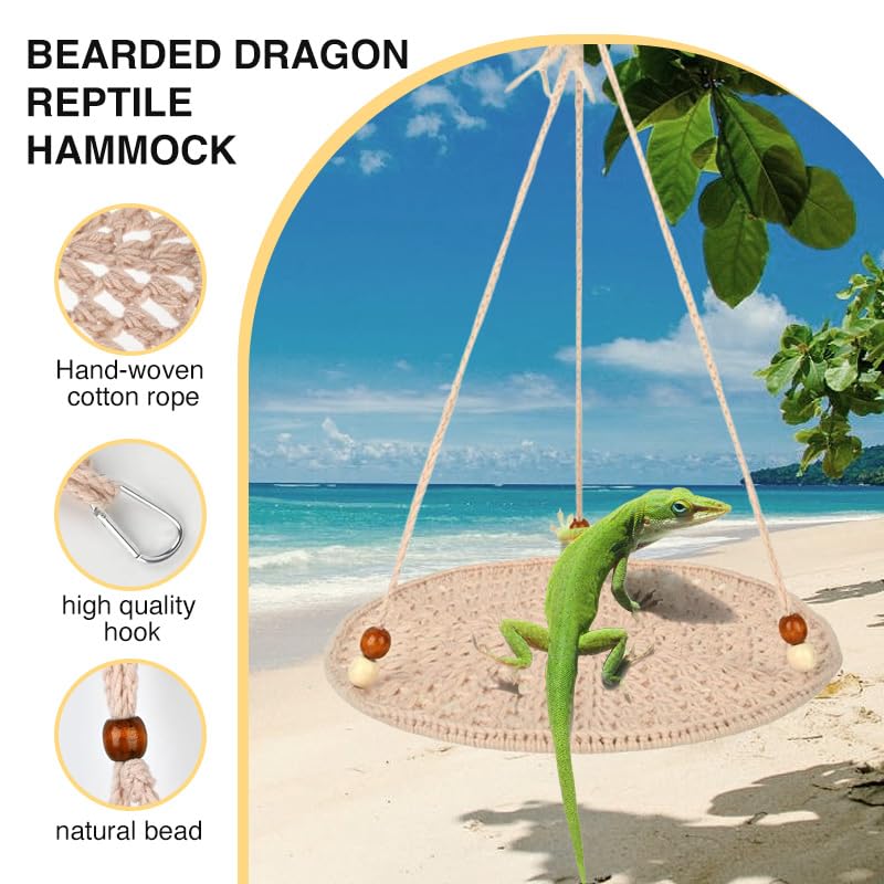 Reptile Hammock, Reptile Hammock Swing Hanging Bed for Bearded Dragon Lizard Snake Gecko Chameleon Parrot Hamster Small Pets （9.8"*17.7" White） - color: White
