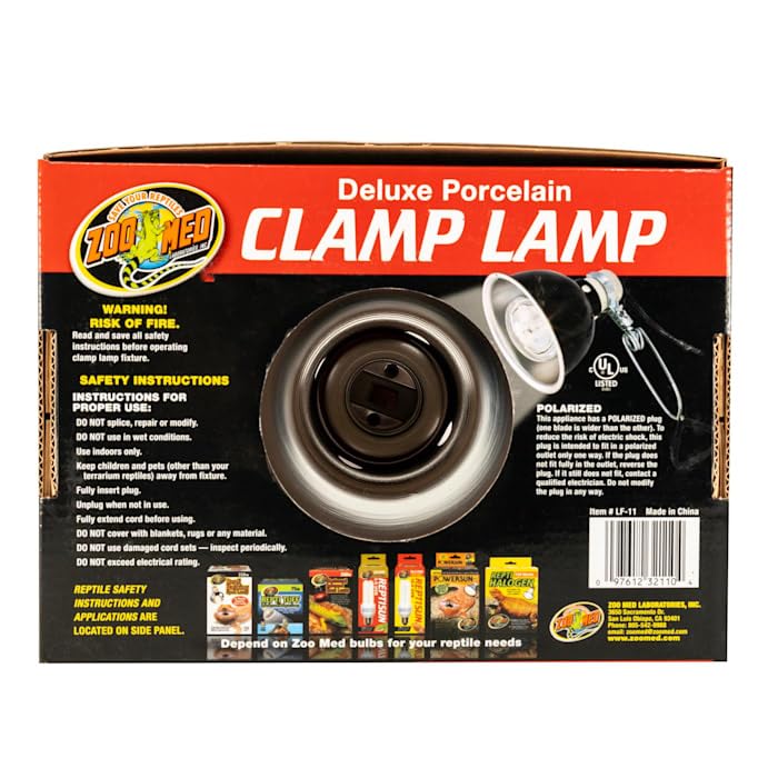 Zoo Med Deluxe Porcelain Clamp Lamp with 5.5-Inch Dome, Black - size: 5.5 Inch (Pack of 1)