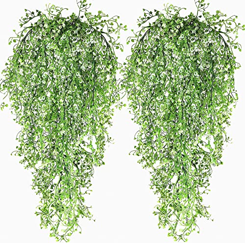 Toprooms Hanging Fake Plants,4 Pcs Faux Eucalyptus Leaf Greenery Vine Plant Faux Plants Fake Ivy Room Decor Home Garden Wedding Party Indoor Outdoor Decorations (White 4P) - color: White 4p