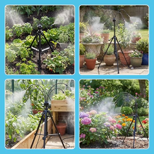 Standing Misters for Outside Patio, 4.8FT Adjustable Height | Tripod Base, 26FT Misting Hose, Portable Misting System For Backyard Tanning, Pool, BBQ Cooling & Garden Watering