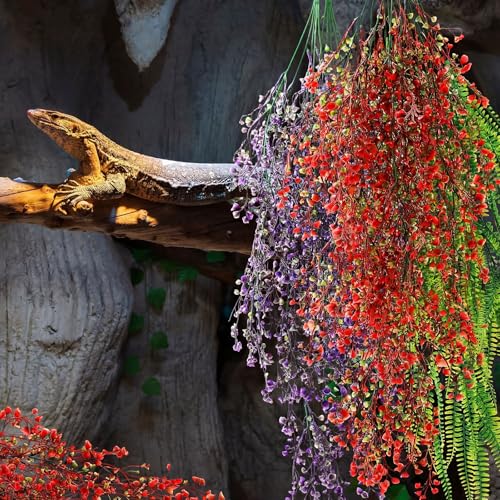 8 Pack Reptile Plants Terrarium Hanging Plant Vine Boston Climbing Terrarium Plant with Suction Cup for Bearded Dragons Lizard Crested Gecko Snake Crab Tank(Tri Color Series,3 Colors) - style: Tri Color Series