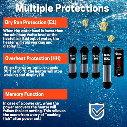 AquaMiracle Upgraded 100W Small Aquarium Heater Fish Tank Heater Turtle Heater Super Mini Aquarium Heater, Dry-Run/Overheating Protection and Memory Function, Dual LED Display, for 10-20 Gal Tanks - size: For 10-20 Gal Aquariums