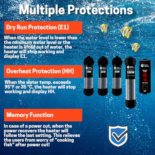AquaMiracle Upgraded 15W Small Aquarium Heater Fish Tank Heater Turtle Heater Super Mini Aquarium Heater, Dry-Run/Overheating Protection and Memory Function, Dual LED Display, for 1-3 Gal Tanks - size: For 1-3 Gal Aquariums