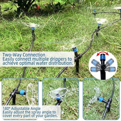 20PCS Push-to-Fit Drip Irrigation Emitters for 1/4 inch Irrigation Tubing, Two-Way Connection Adjustable Vortex Drip Emitters with Stake, Irrigation Dripper Sprinklers for Drip Irrigation System - size: 20PCS Two-Way Drip Irrigation Vortex Emitters