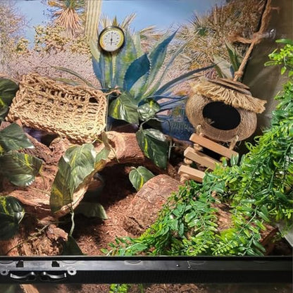 Gecko Tank Accessories,Grested Gecko Coconut Hideout Hut with Ladder Reptile Hanging Plants Climbing Bearded Dragon Hammock Flexible Jungle Vine Leaves Terrarium Decor - style: 【Style C】