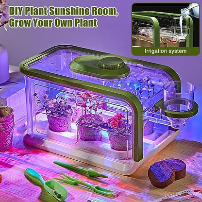 Kids Plant Growing Kit, Kids Gardening Greenhouse Growing Kit with Drip Irrigation and Grow Lights, Science STEM Toys Terrarium Kit for Boys Girls 3 4 5 6 7 8 Year Old,Kids Flower Growing Kit
