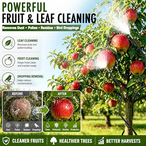 High-Flow Tree Irrigation System, 15FT 12mm Hose & 2Pcs 6.5FT Adjustable Nozzles, for Tree Roots & Canopies Irrigation, Leaf & Fruit Cleaning, Ideal for Fruit Trees & Ornamental Trees - size: 15FT