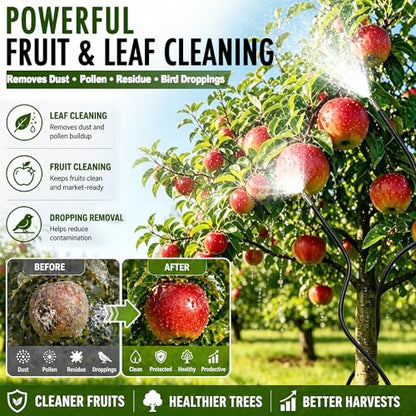 High-Flow Tree Irrigation System, 15FT 12mm Hose & 2Pcs 6.5FT Adjustable Nozzles, for Tree Roots & Canopies Irrigation, Leaf & Fruit Cleaning, Ideal for Fruit Trees & Ornamental Trees - size: 15FT