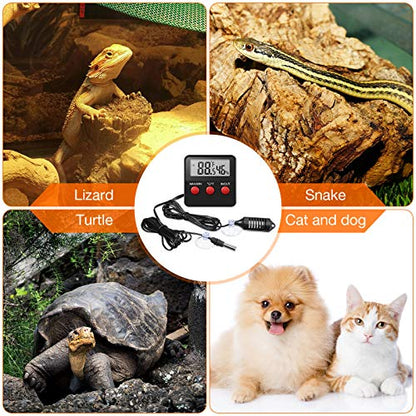 Weewooday 4 Pcs Reptile Thermometer and Humidity Gauge Reptile Terrarium Thermometer Hygrometer with Probes Indoor Outdoor Digital Pet Temperature and Hygrometer Gauge for Pet Keeping