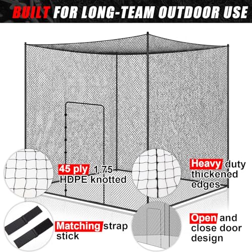 Syhood Baseball Batting Cage Net for Backyard NET ONLY | 55'L/35'L/20'L/10'L Cricket Golf and Softball Cage,Backyard, Indoor and Outdoor Garage Training for Portable PE Hitting Net - size: 10 x 10 x 10 ft