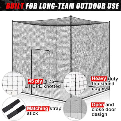Syhood Baseball Batting Cage Net for Backyard NET ONLY | 55'L/35'L/20'L/10'L Cricket Golf and Softball Cage,Backyard, Indoor and Outdoor Garage Training for Portable PE Hitting Net - size: 10 x 10 x 10 ft
