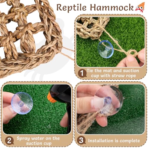Hermit Crab Climbing Toys,Lizard Seagrass Mat,Hermit Crab Hammock with Suction Cups,Hermit Crab Supplies Decor Habitat,Small Reptile Tank Accessories for Guinea Pigs Hamsters Geckos (Triangle) - size: Triangle