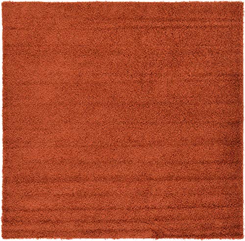 Unique Loom Solid Shag Collection Area Rug (8' Square, Terracotta) - color: Terracotta, size: 8' x 8' (Square)