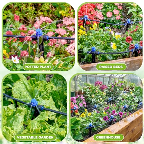 HIRALIY 80ft Push-to-Connect Drip Irrigation Kit | Adjustable Watering System, for Garden Raised Bed, Saving Water Automatic Irrigation Equipment