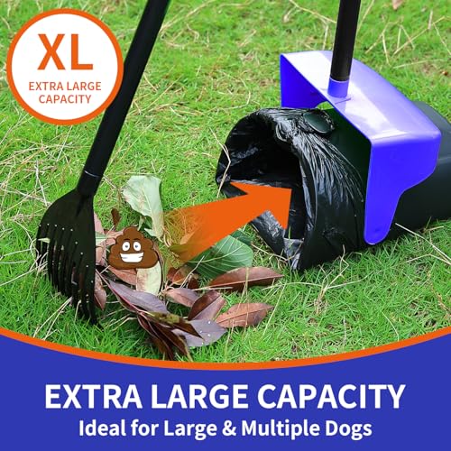 Pooper Scooper Large Swivel Bin & Rake with 160 Waste Bags,Heavy Duty Dog Pooper Scooper with Bag Attachment for Large Small Dogs, Long Handle Poop Scooper with Lid for Yard, Grass, Gravel (Blue) - color: Blue1