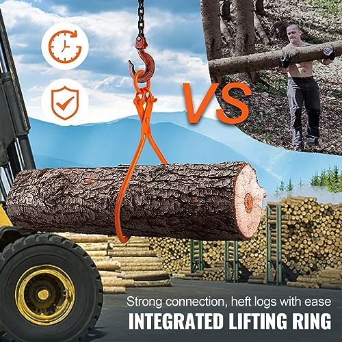 VEVOR Log Skidding Tongs, 32 inch 2 Claw Log Lifting Tongs, Heavy Duty Steel Lumber Skidding Tongs, 1543 lbs/700 kg Loading Capacity, Log Lifting, Handling, Dragging & Carrying Tool - style: 32in-O-Ring