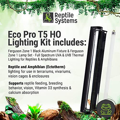 Reptile Systems Eco T5 Unit Zone 1 Reptile Lighting Kit – 36in-39w - Slimline Fixture with HOT5 Lamp, Reflector & Flicker-Free Ballast – Ideal for Terrariums, Chameleons & Geckos