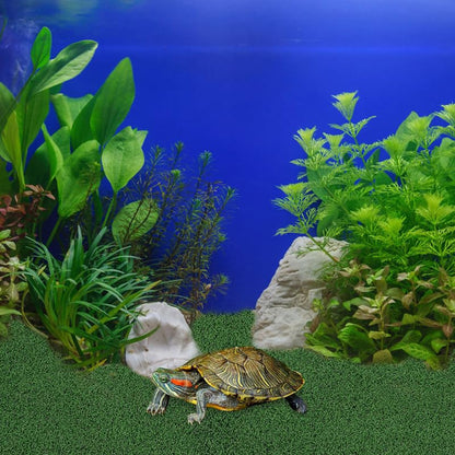 Toddmomy Turtle Basking Platform, Artificial Grass Mat for Aquarium, Square Floating Dock with Ramp for Aquatic Turtles, Reptile Resting Terrace and Tank Landscaping Accessories (9.8" x 9.8")