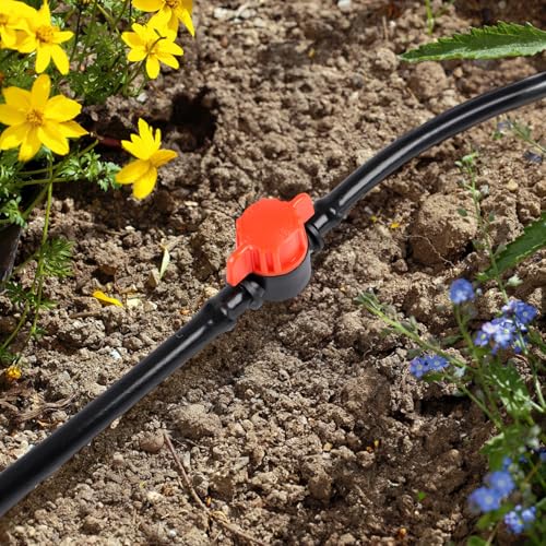 RedChili 25 Pack 1/4" Drip Irrigation Shut Off Valves, in-Line Barbed Ball Valve for 1/4 Inch Drip Irrigation Tubing Anti-Drop Drip Line Water Flow Control Valve Parts for Garden Irrigation System - size: 1/4" Shutoff Valve-50P