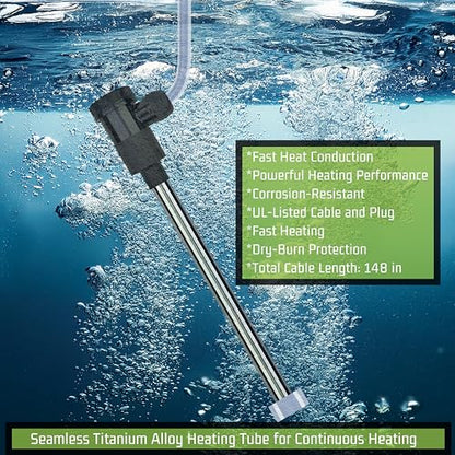 1800W Titanium Submersible Water Heater for Pool, Hot Tub, Pond, inground/Swimming/Above Ground Pool, baptismal & Bathtub – Portable Electric Immersion Heater with GFCI & Thermostat