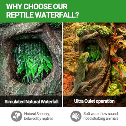Reptile Water Fountain, Reptile Terrarium Waterfall Drinking Fountain with Food Dish for Bearded Dragon Lizard Leopard Crested Gecko Chameleon Frog