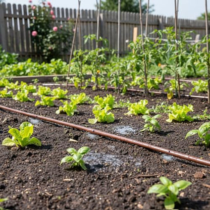 100FT 1/4" Irrigation Dripline Tubing with 6" Emitter Spacing for Gardens | Pre-Installed Emitters at Close Intervals Save Setup Time, Even Distribution for Flower Beds, Works with Most Drip Systems