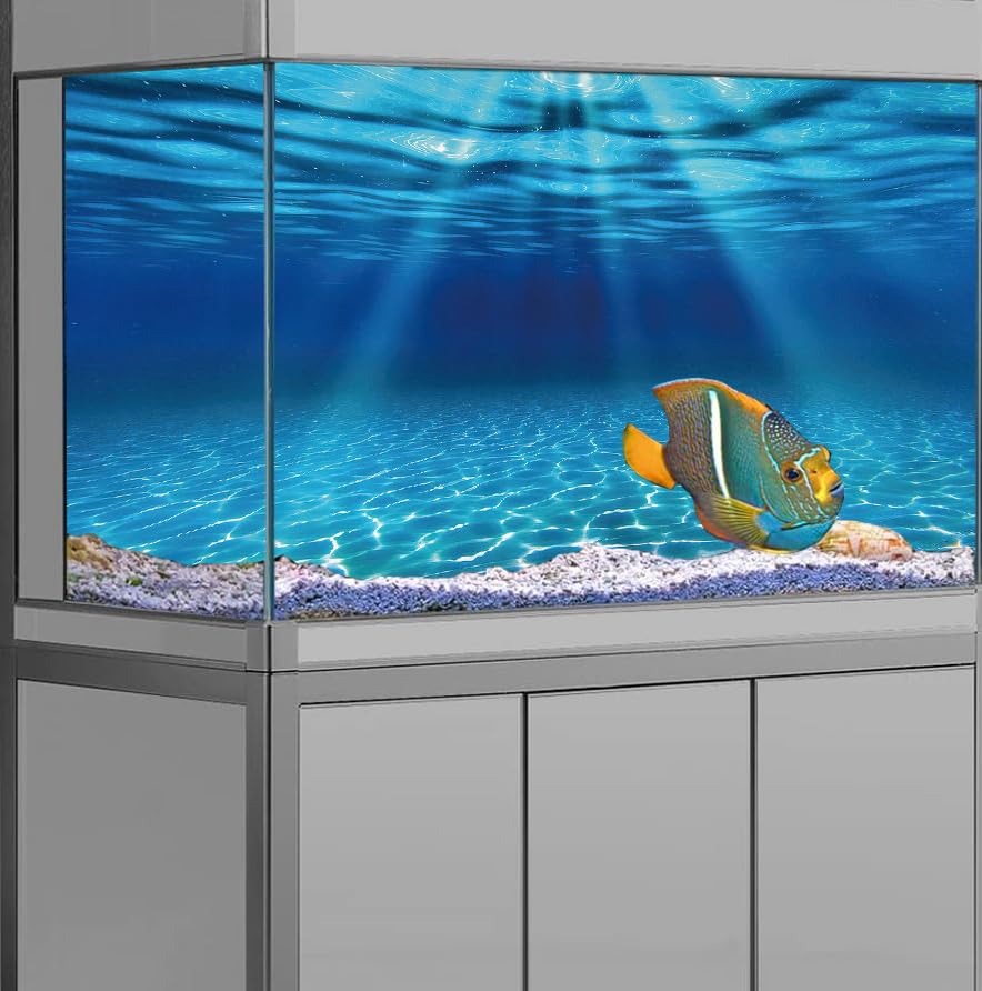 Natural Undersea Aquarium Background, Underwater Ocean Sunlight Fish Tank Background 24X12IN with 8 EVA Double-Sided Tape - color: Ocean, size: 24X12in/60X30cm