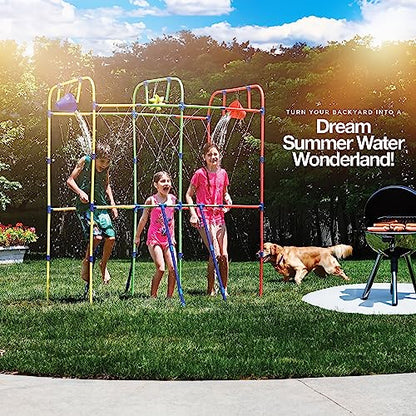 Backyard Waterpark with Splash Wheel, Dump Buckets for Kids Outdoor Water Play