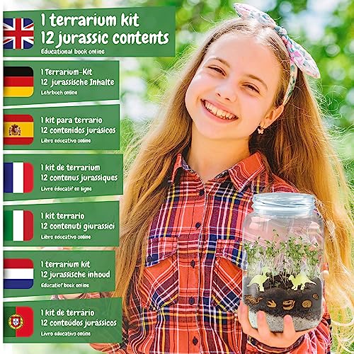 Science4you Grow and Glow Dinosaur Terrarium Kit for Kids - Make Your Own DIY Dinosaur Habitat Ecosystem, Glow in The Dark Mini Terrarium + Plant Growing Kit for Boys and Girls Ages 6 7 8 9+