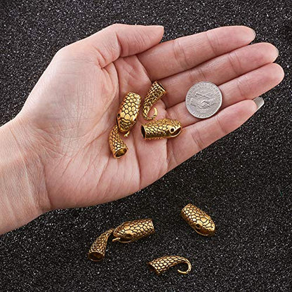 Pandahall 10 Set Tibetan Style Alloy Hook and Snake Head Clasps 23x12x9mm for Leather Cord Bracelets Making (Antique Golden)