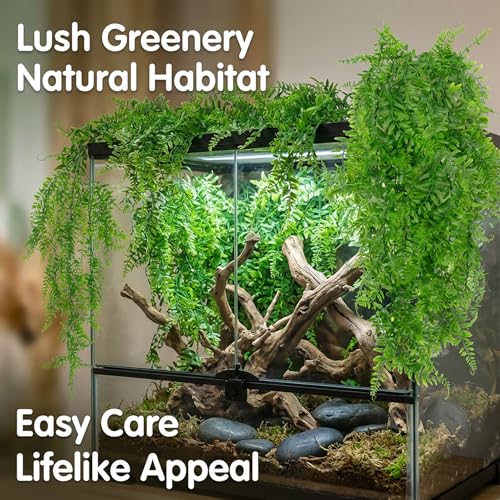 RAINFLOW 2PCS Fake Hanging Plants - Artificial Reptile Habitat Vines | UV Resistant Artificial Boston Ferns for Bearded, Dragon, Snake. Geckos, Hermit Crab, Lizard, Chameleon, 30 Inch - size: 30"x5.1"