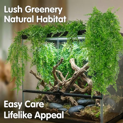 RAINFLOW 2PCS Fake Hanging Plants - Artificial Reptile Habitat Vines | UV Resistant Artificial Boston Ferns for Bearded, Dragon, Snake. Geckos, Hermit Crab, Lizard, Chameleon, 30 Inch - size: 30"x5.1"