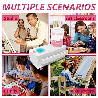 Paint Brush Cleaner Set, Paint Brush Rinser with Drain and Brush Holder, Water Circulation Paintbrush Cleaner Rinser for Acrylic, Watercolor, Water-Based Art Supplies Paint Brush Cleaner Tool, Pink - color: Pink