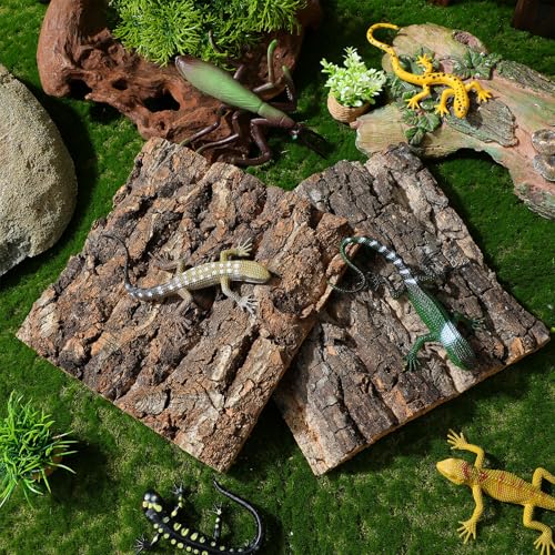 Totority Cork Bark Background, Natural Terrarium Backdrop,4Pcs | 3D Tree Bark Wall Decor for Bearded Dragon, Gecko, Lizard, Frog Enclosure & Aquarium, Easy-Place Habitat
