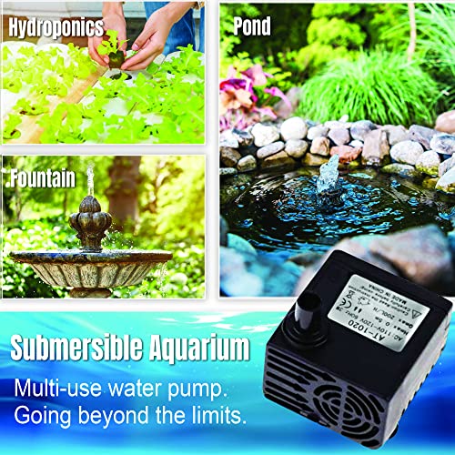 SunGrow 55 GPH 3W Small Outdoor Submersible Cat & Dog Water Fountain Pond Pump, Aquarium Fish Tank Mini Water Pump for Statuary, Hydroponics, Tabletop Fountain, Pet Fountain, For 3-5 Gallons Tank