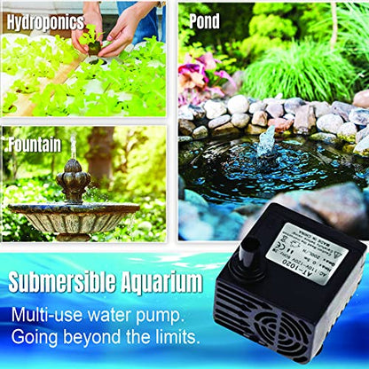 SunGrow 55 GPH 3W Small Outdoor Submersible Cat & Dog Water Fountain Pond Pump, Aquarium Fish Tank Mini Water Pump for Statuary, Hydroponics, Tabletop Fountain, Pet Fountain, For 3-5 Gallons Tank