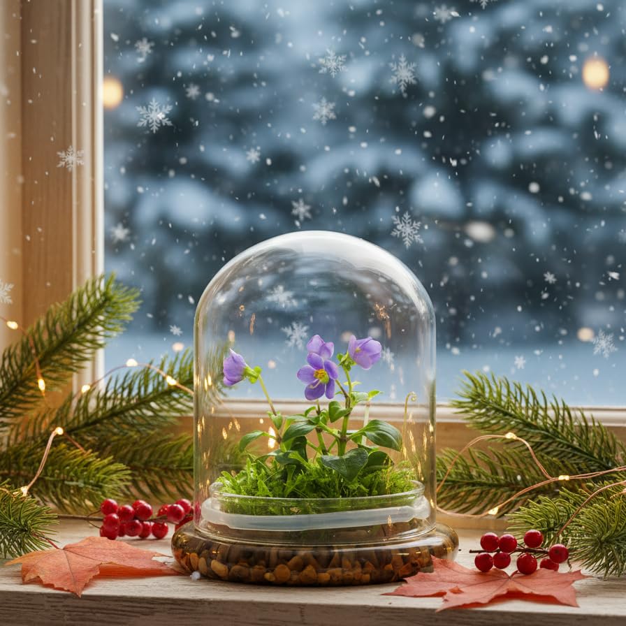 Award Winning: Persian Violet with Sundew Moss - Live Flower Terrarium in Self Sustaining Glass Jar, Maintenance Free and Blooms All-Season, Great Unique Gift and Home Decor, 100% Growth Guarantee