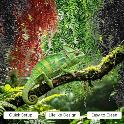 Hamiledyi Reptile Plants Hanging Terrarium Plants 6 Pack Fake Artificial Leaves with Suction Cup for Snake, Lizard, Chameleon (Red & Green & Black) | 6 Pack Artificial Leaves with Suction Cup, Reptile & Amphibian Habitat Plants for Snake Chameleon (Red &