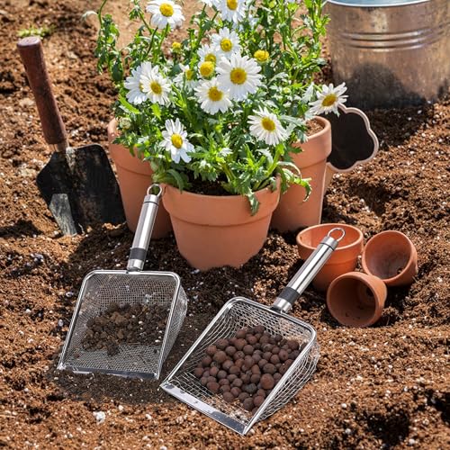 Adnee 2 Pcs Wider Gardening Soil Sifter-5.5" W Garden Sieve Sifter with Handle (3.8/5 mm Mesh)-Portable Gardening Sifter for Gradening Sand Soil Dirt Compost - color: 2 Set