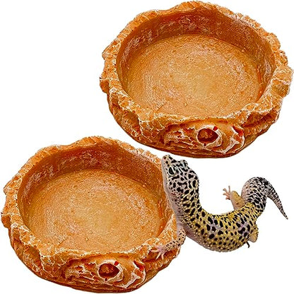 Small Reptile Water Dish Food Bowls, 2 Pack Reptile Feeding Dish for Hermit Crab Bearded Dragon Lizard Leopard Gecko Tortoise Frog - color: 2 PCS Round Bowls