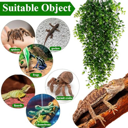 8 Pack Reptile Plants Terrarium Hanging Plant Vine Boston Climbing Terrarium Plant with Suction Cup for Bearded Dragons Lizard Crested Gecko Snake Crab Tank(Classic Series,Light Dark Green) - style: Classic Series