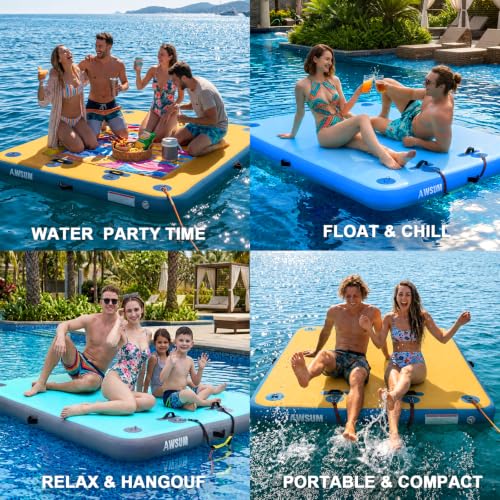 Inflatable Floating Dock for Water Activities, 6ft-15ft Island Raft | With Non-Slip Surface, Load Capacity 450–1800 lbs, Water Platform for Pool, Lake, Pond, Beach, River & Ocean Activities - color: Skyblue/Blue, size: 5 X 6 Ft